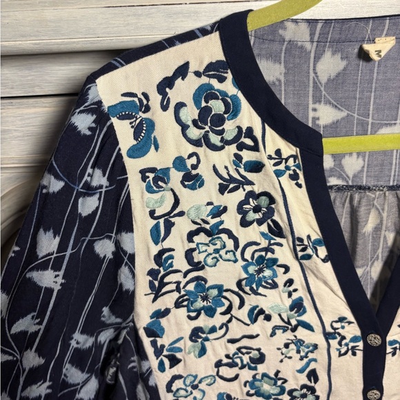 Anthropologie Tiny Semele Embroidered Patchwork Drop Waist Shirtdress Boho - Picture 6 of 11